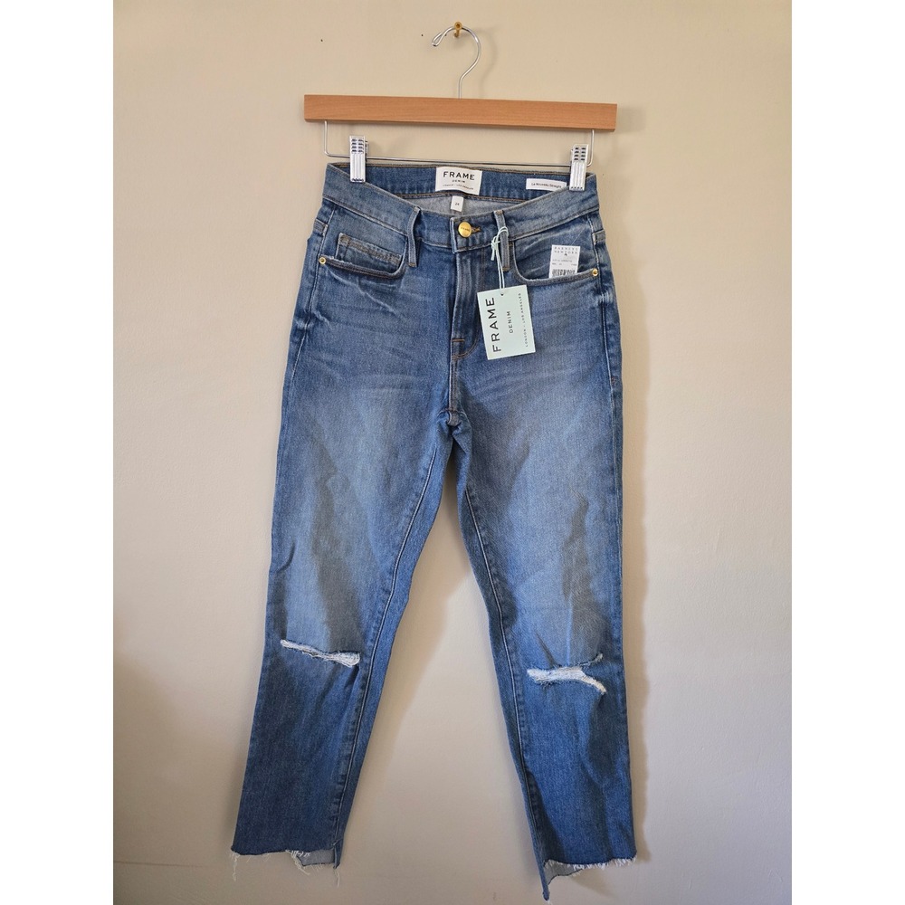 FRAME Denim Le Nouveau Straight Jeans Size 24 Distressed Raw Hem NWT